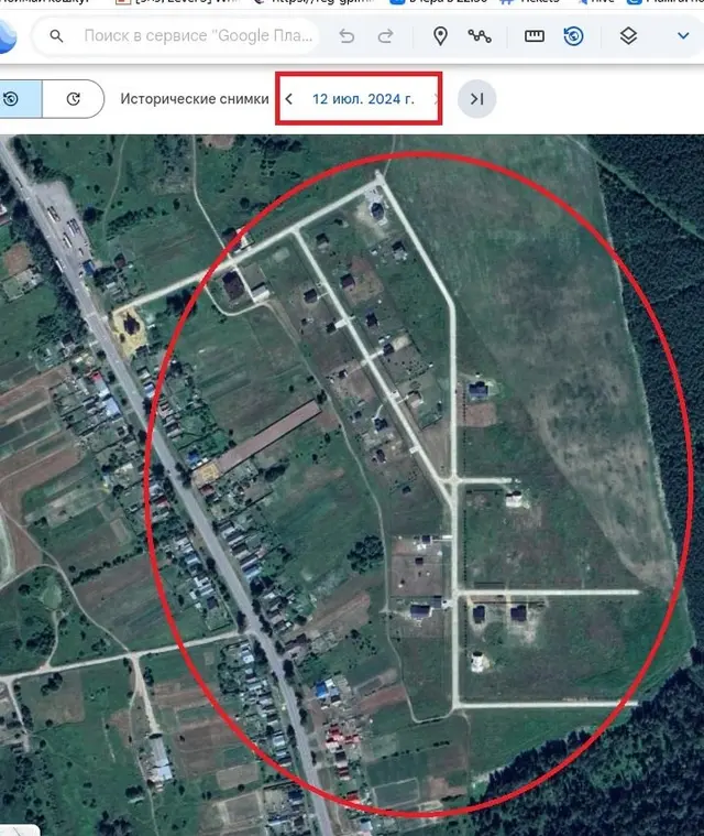 Спутниковый снимок участка Ю. Ускова в деревне Ивановка от 12 июля 2024 г. 