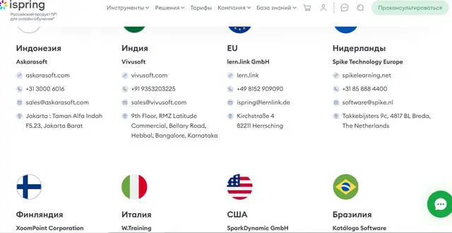 Скриншот сайта компании iSpring